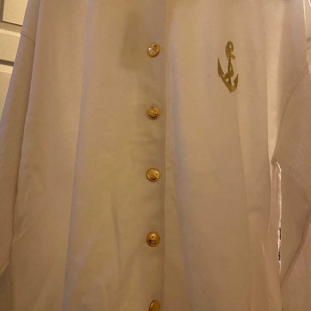 White Shirt with Gold Anchor and Buttons